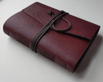Brown-burgundy leather journal 5.5"x 7.5" leather notebook travel diary sketchbook (7545)