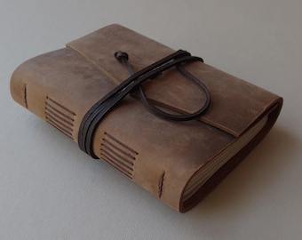 Diario de cuero resistente de 4" x 6", cuaderno de bocetos de cuero marrón desgastado, diario de viaje del viejo mundo (7201)