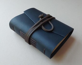 Small navy blue leather Journal, 3.5"x 4.5" pocket journal sketchbook diary mini notebook (7534)