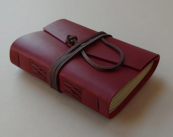 Leather journal 4" x 6" deep red leather diary sketchbook notebook travel diary (7266)