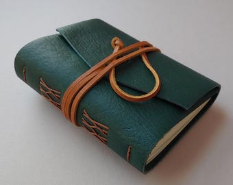 Handmade green leather journal 4" x 6" leather notebook sketchbook travel diary  (7497)