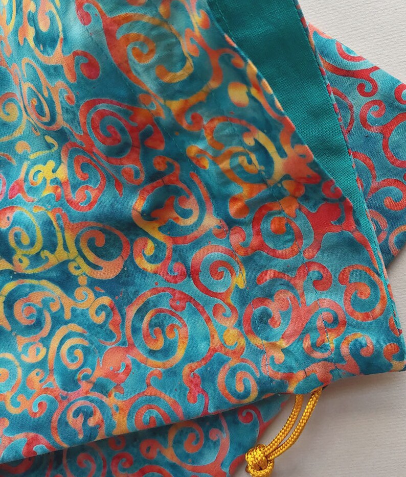 Cloth drawstring bag 9.5x12 eco-friendly reusable cloth gift bag batik whimsical swirls 6633 image 2