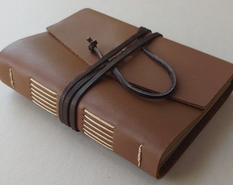 Leather journal 4" x 6" caramel brown leather diary sketchbook notebook travel diary (5508)