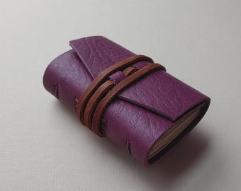 Tiny purple leather journal 2"x 3" pocket journal sketchbook travel diary notebook (7477)