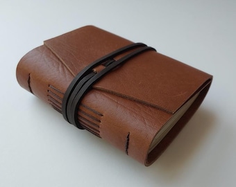 Small brown leather Journal, 3.5"x 4.5" pocket journal sketchbook diary mini notebook (7544)