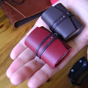 A pair of miniature leather journals 1&quot; x 1.5&quot; miniature notebooks 128 pages book lover gifts  (#7226)