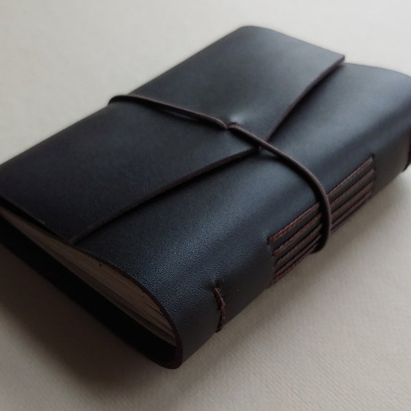 Pocket leather journal 3.5"x 4.5" dark brown pocket dairy sketchbook travel diary (6025)