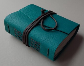 Handmade leather journal 4" x 6" 384 pages turquoise leather notebook sketchbook travel diary chunky style (7492)