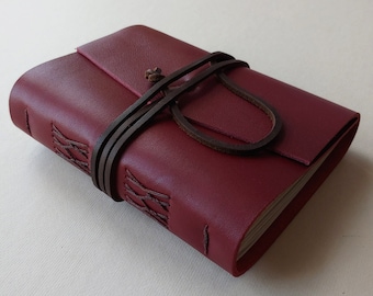 Leather journal 4" x 6" deep red leather diary sketchbook notebook travel diary (7146)
