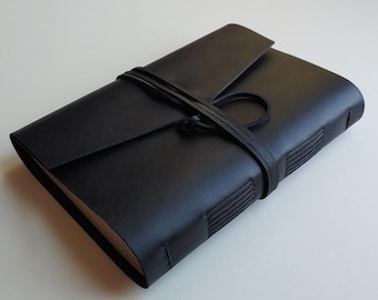 A5 Leather journal 6" x 8.25" Black leather sketchbook travel diary leather notebook (7546)