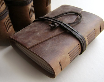 Rugged leather journal 4" x 6"  distressed brown leather notebook sketchbook travel diary old world (3718)