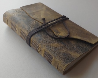 Rugged distressed leather Journal 6"x 9" brown leather notebook sketchbook travel diary old world journal  (5947)