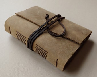 Rugged leather journal 4" x 6" distressed tan travel journal leather sketchbook old world journal  (7163)
