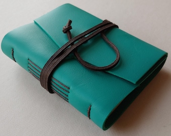 Small Leather Journal 3.5"x 4.5" turquoise pocket diary sketchbook travel journal (6153)