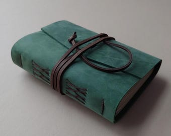 Rustic leather journal 4" x 6" distressed green dusty green travel journal leather sketchbook travel diary (7252)