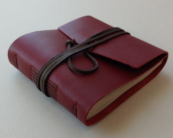 Leather landscape journal 4.5" x 5.5" deep red leather diary sketchbook notebook travel diary (5877)