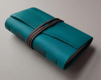 Slim Turquoise Leather Journal 3.5"x5.5" travel diary notebook  (7503)