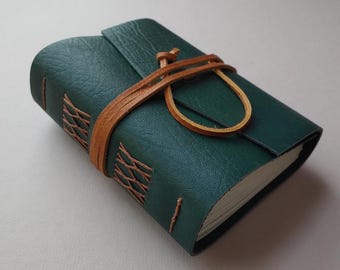 Handmade green leather journal: 4x6, 384 pages forest green leather notebook sketchbook travel diary chunky style (7485)