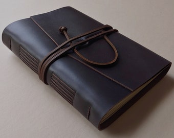 Leather journal 5.5"x 7.5" dark brown leather notebook travel diary sketchbook (6172)