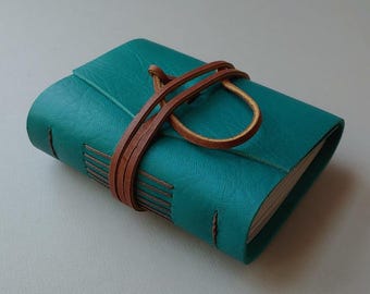 Small turquoise leather Journal, 3.5"x 4.5" pocket journal sketchbook diary mini notebook (7535)