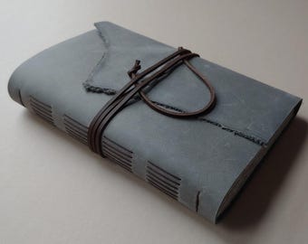 Handmade leather Journal 6"x 9" distressed stone gray leather notebook sketchbook travel diary old world journal  (7440)