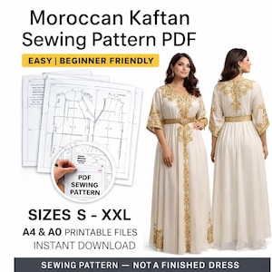Marokkanisches Kaftan-Schnittmuster (PDF) | Einfach und anfängerfreundlich | Druckbar in A4 & A0 | Sofort-Download | Arabisches Kaftan-Kleid