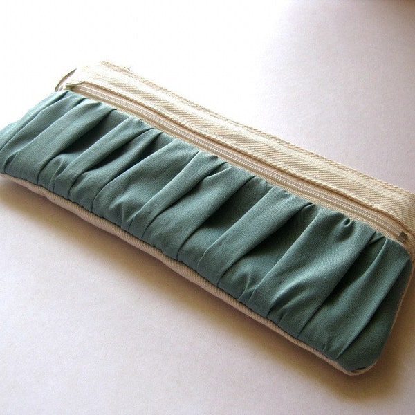 The True Romantic - Fabric zippered pencil case or Pouch in white/bright blue