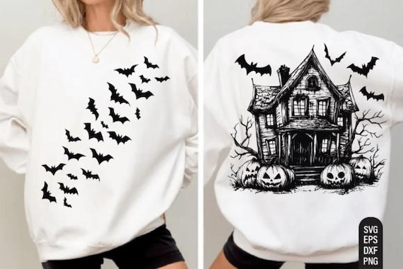 In T-shirt Design : Vintage Halloween Haunted House Svg Png