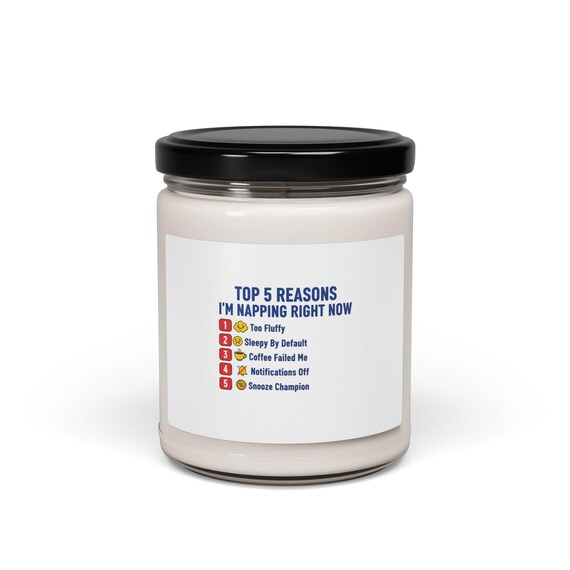 Top 5 Reasons I'm Napping Right Now Candle, Soy Jar | Top-List Ranking Humour