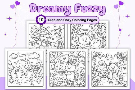Coloring Pages: *** Dreamy Fuzzy Cute , Cozy Coloring Pages *** and *** Silly Crimes Cozy & Funny Coloring Pages ***