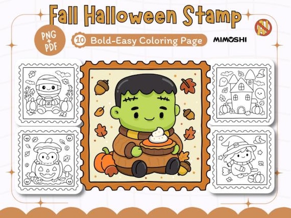 PNG +PDF Fall Halloween Stamp Coloring Pages