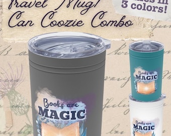 Books Are Magic Sherpa Tumbler – 11oz Insulated Cup/Can Cooler – Book Lover Gift for Readers & Writers