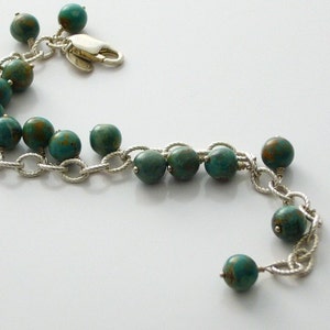 Natural Chinese Turquoise Sterling Silver Charm Bracelet