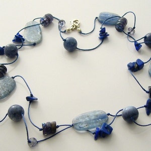 Natural Kyanite, Lapis, Blue Labradorite, Iolite, Blue Sponge Coral Sterling Necklace