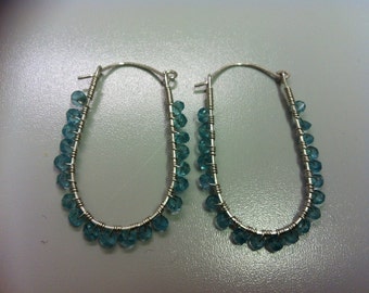 Sterling Silver Horseshoe Earrings with Apatite Gemstones