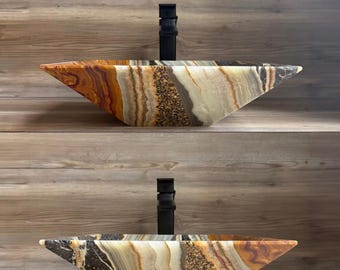 Matching Pair - Handmade Natural Stone Bathroom Sink – Onyx