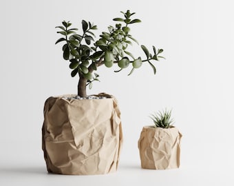 Crumpled Paper Pot Round 3D Printed Pot