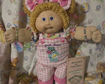 1985 Cabbage Patch Doll Ok  factory Hm 5 in custom-made Care Bear overalls