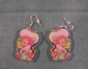 Pendientes de plata de ley con forma de tarta de frambuesa