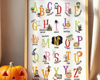 Affiche de l'alphabet d'Halloween pour enfants : Décoration effrayante pour la classe (Téléchargement imprimable)