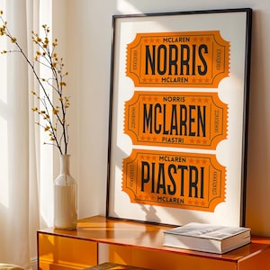 F1 Wandkunst McLaren F1 Retro Ticket Stubs Poster, Digitaldruck, Formel Eins Dekor Geschenk für Lando Norris & Oscar Piastri Fans