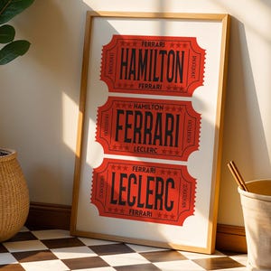 F1 Wall Art Ferrari Retro Ticket Stubs Poster, Digitaldruck, Formel 1 Dekor Geschenk für Charles Leclerc Fans