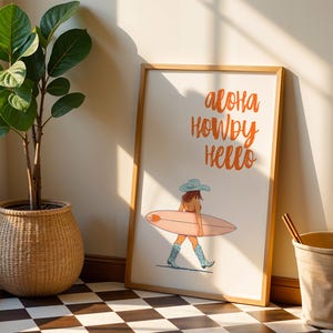 Coastal Cowgirl Print: Aloha Howdy Hello, Beachy Wall Art (Digital Download)