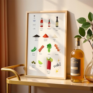 Stampa artistica del carrello da bar Bloody Mary retrò: decorazione da cucina per cocktail (download digitale)