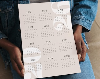 Beige 2026 Minimalist Calendar: Single Page Year-at-a-Glance (Digital Download)