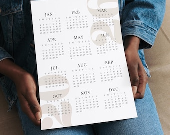 2026 Minimalist Calendar: Single Page Year-at-a-Glance (Digital Download)
