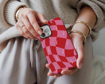 Pink and Red Checkerboard F1 Phone Case, Racing Gift
