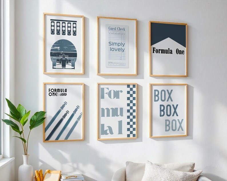 Blue Formula 1 Gallery Wall Art Bundle | Blue F1 Digital Prints & Minimalist Aesthetic Decor for Your Home