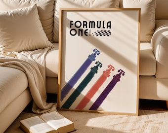 F1 Minimalistisches Vintage Poster: Rennauto-Druck (Digitaler Download)