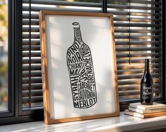 Red Wine Typography Print: Minimalist Kitchen & Bar Cart Decor (Digital Download